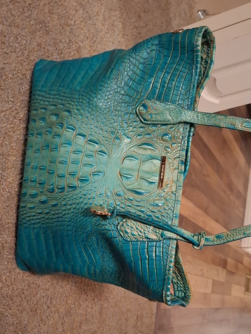 Brahmin Teal Croc-Embossed Leather Tote